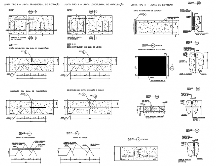 Plan and section view of detail of construction joint view dwg file