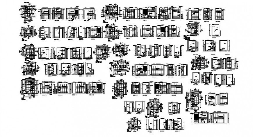 Plan and section view of different bathroom design in auto cad