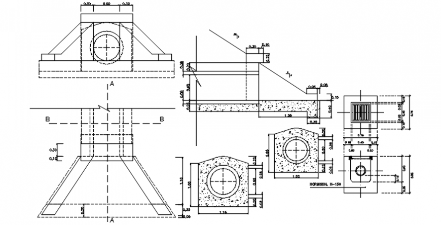 Plan and section view of tube foundation in auto cad file