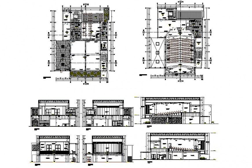 Plan and sectional detail of auditorium building 2d view CAD block layout autocad file