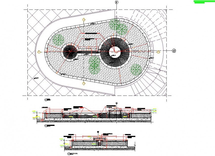 Plan and sectional detail of fountain design CAD block layout autocad file