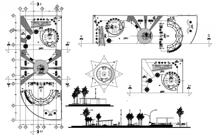 Plan and sectional detail of garden with automation units autocad file