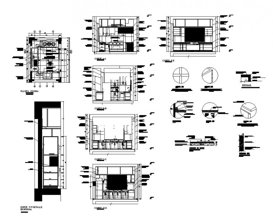 Plan and sectional detail of kitchen 2d view CAD structure layout autocad file