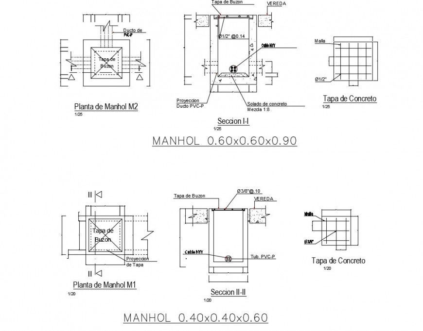Plan and sectional detail of manhole 2d view layout file in autocad format