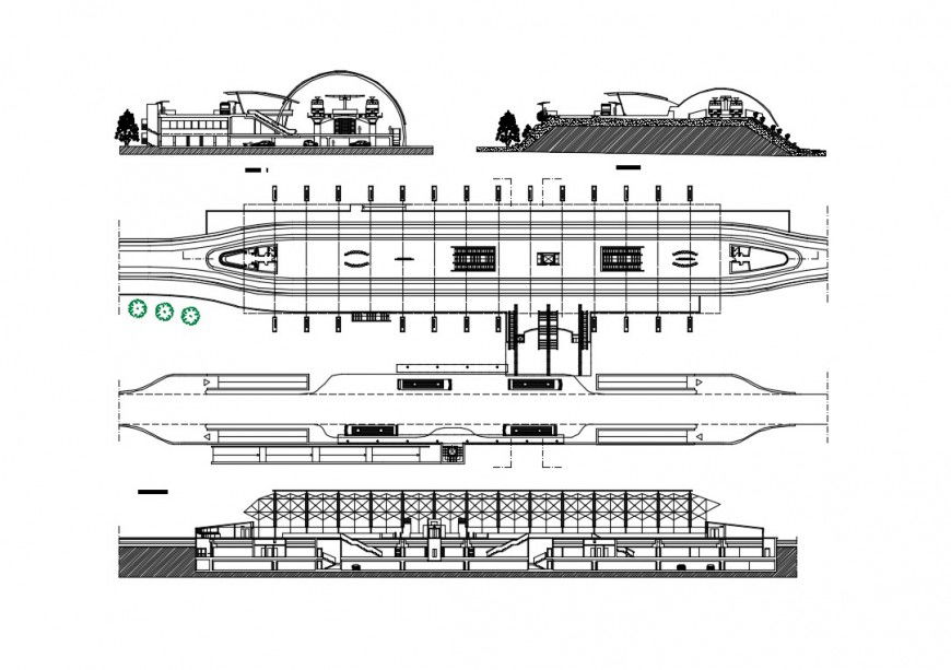 Plan and sectional detail of metro train 2d view layout file in autocad format