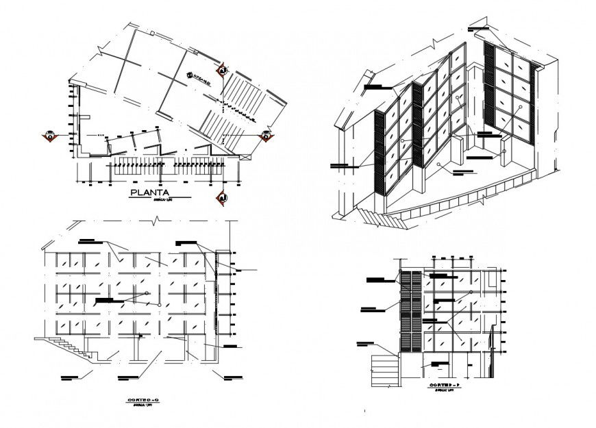 Plan and sectional detail of parking system 2d view AutoCAD file