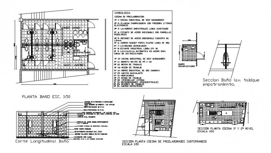 Plan and sectional detail of public toilet structure detail 2d view dwg file