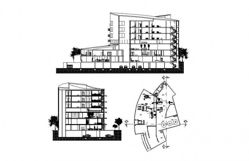 Residential Apartment 2D AutoCAD Plan with Section Views