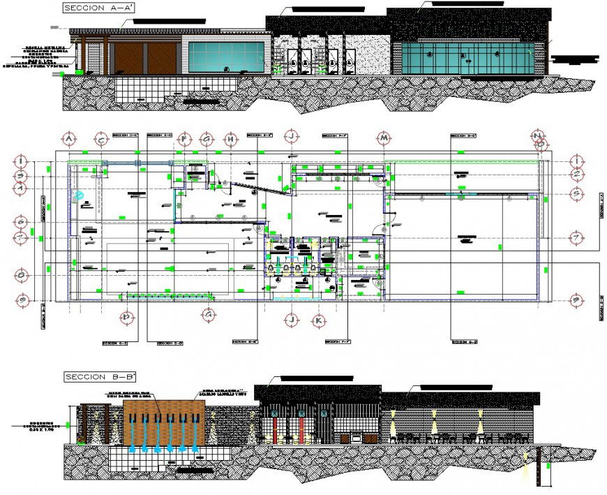 Plan and sectional detail of restaurant building Autocad file
