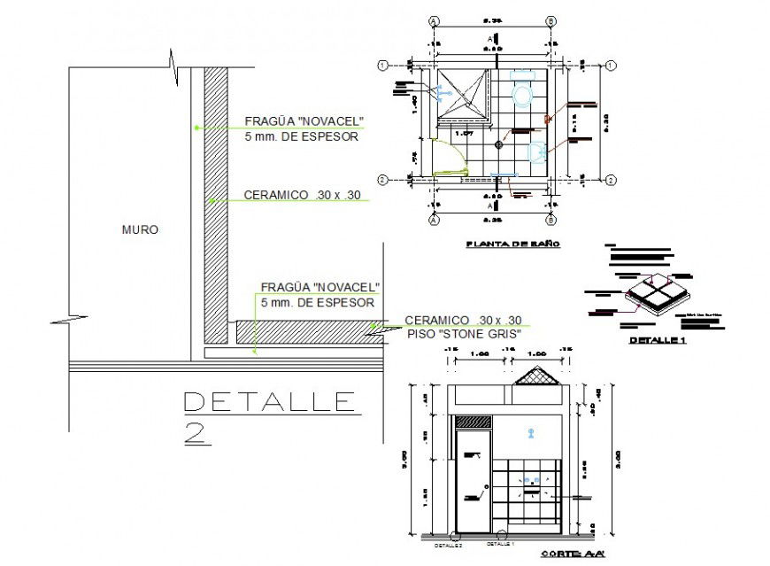 Plan and sectional detail of sanitary bathroom block layout autocad file