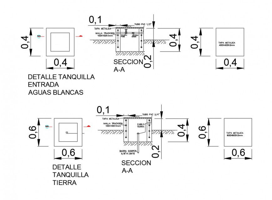 Plan and sectional detail of septic tank layout file in autocad format