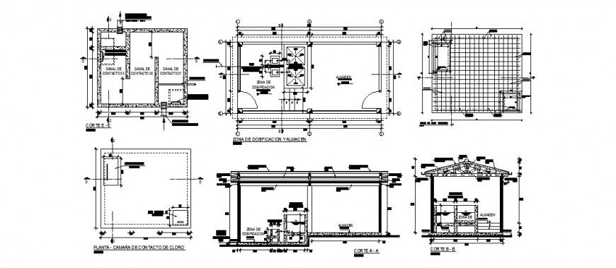 Plan and sectional detail of structure 2d view CAD construction block layout dwg file