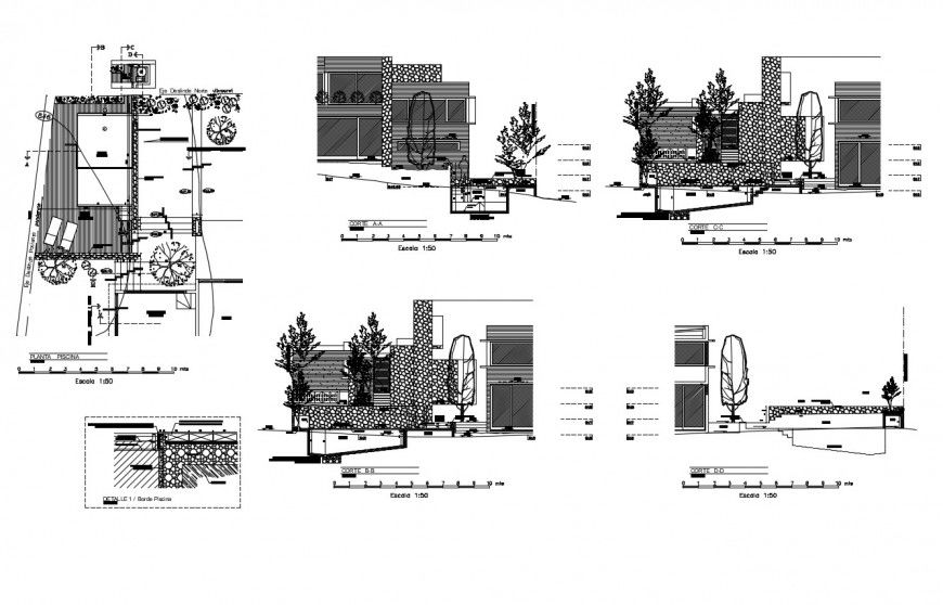 Plan and sectional detail of the local store building autocad file