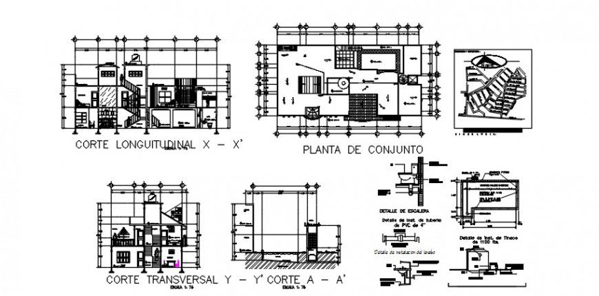 Plan and sectional details of apartment drawing dwg file