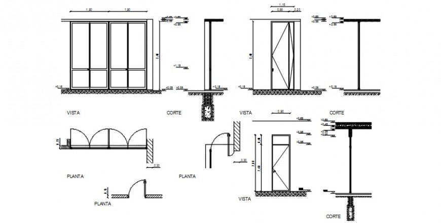 Plan and sectional drawings detail of door blocks dwg autocad file