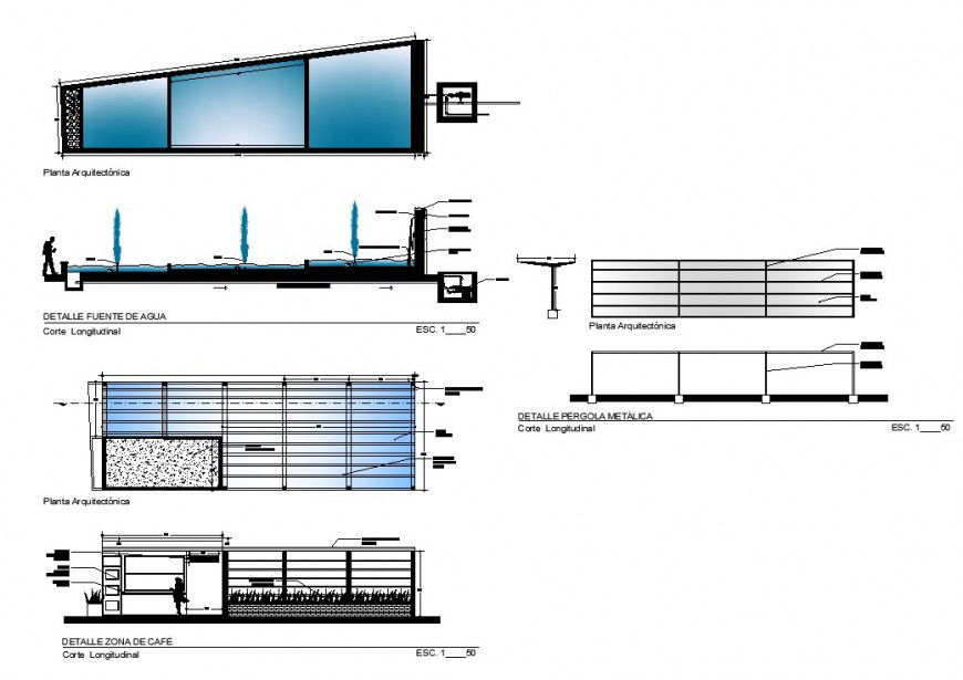 Plan and sectional fountain CAD block 2d view layout dwg file