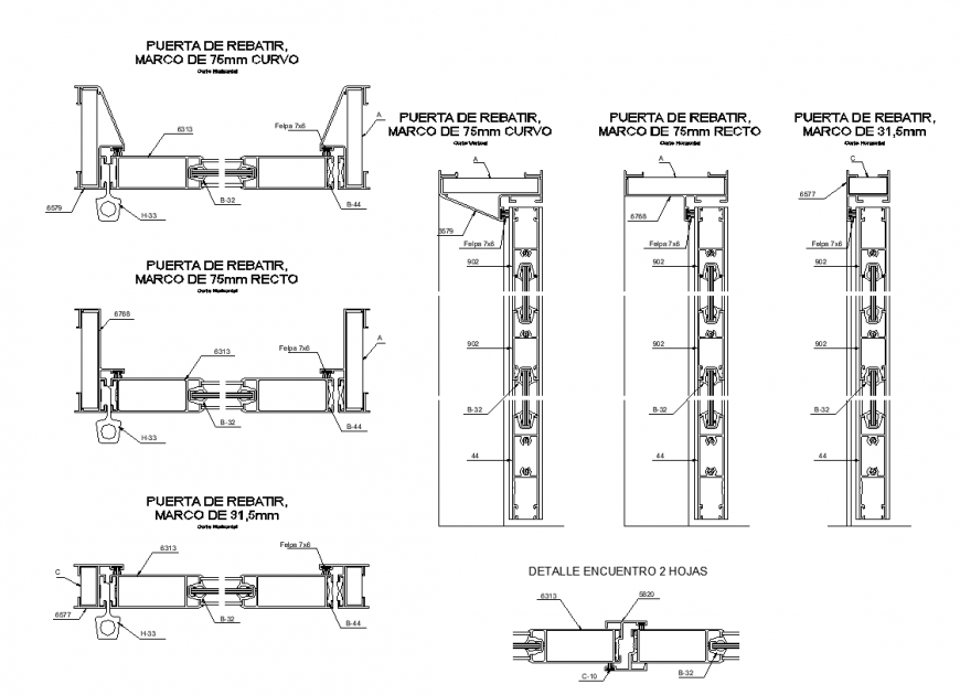 Plan and side detail of wall with door construction design dwg file