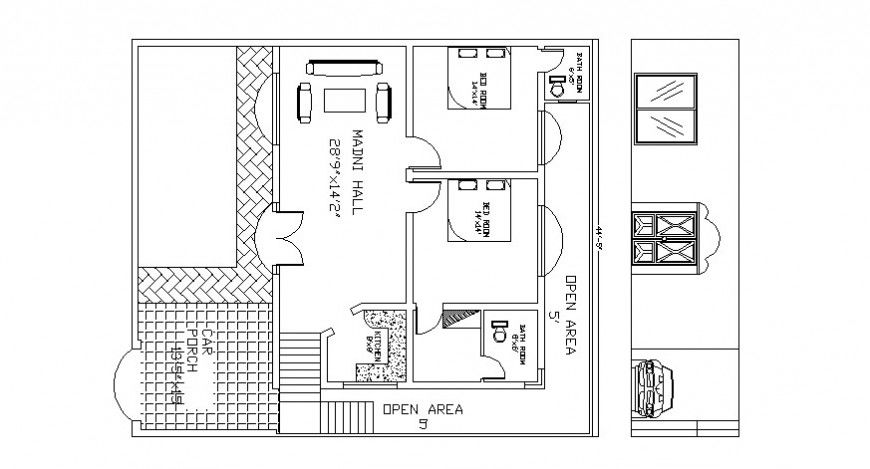 Plan and side view of house in AutoCAD file