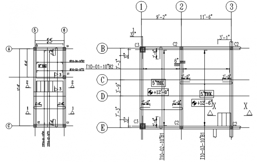 Plan and side view of slab detail of construction in AutoCAD