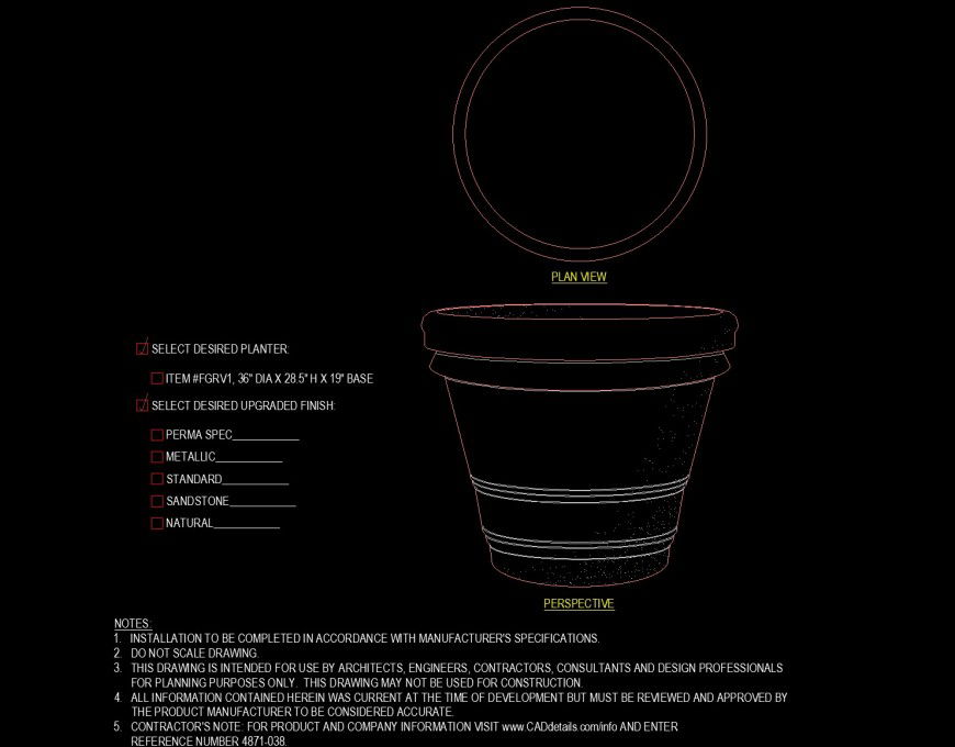Plan detail drawing of planter in dwg file.