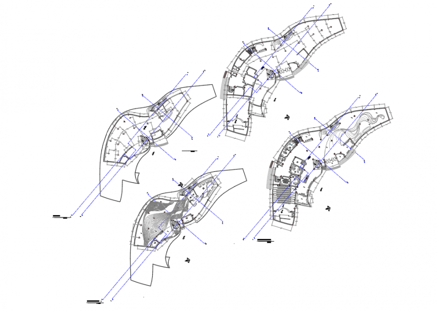 Plan detail of multi-story building 2d view layout plan in autocad format