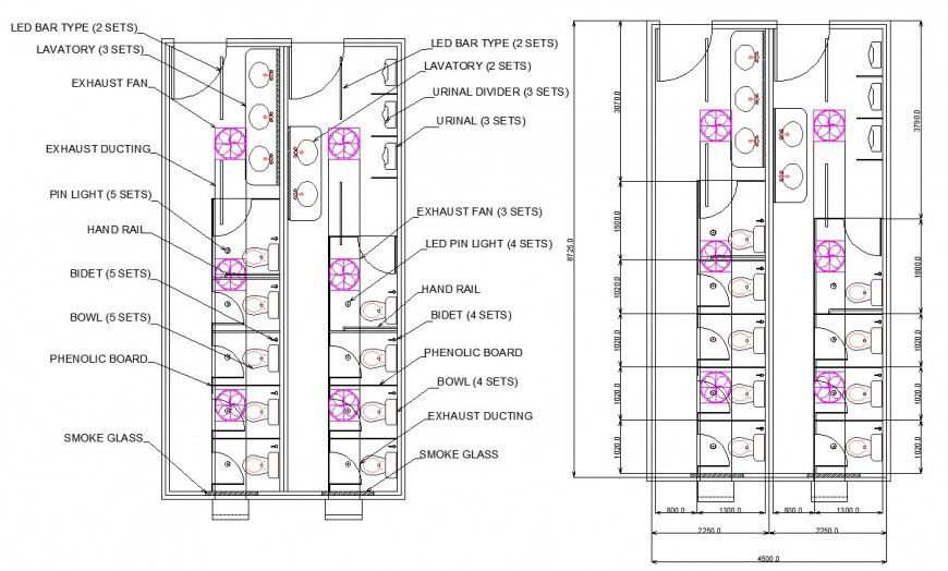 Plan detail of public toilet CAD sanitary block layout file in autocad format