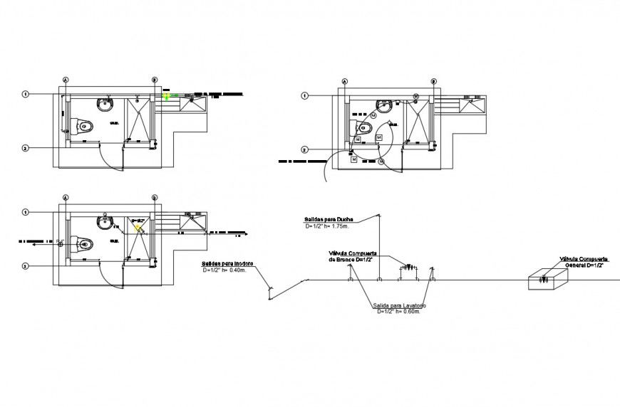 Plan detail of sanitary bathroom unit and installation block layout file in dwg format