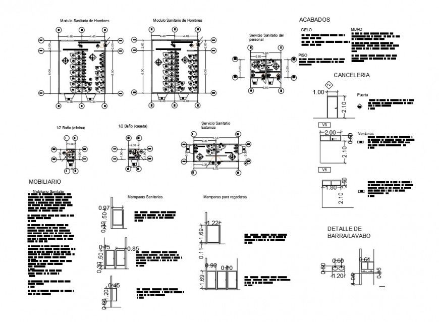 Plan detail of sanitary block of public toilet 2d view autocad file