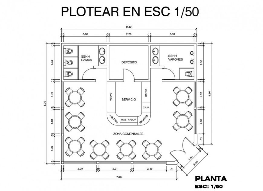Plan detail of small restaurant block layout file in autocad format