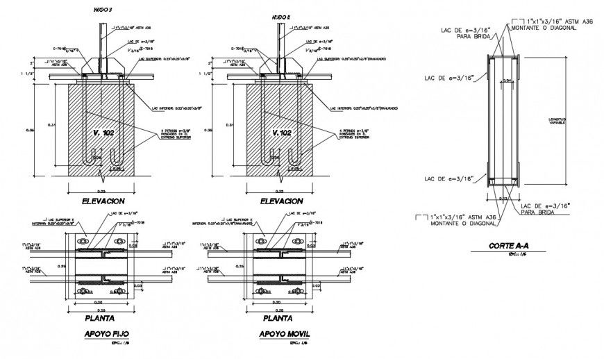 Plan elevation and section drawings of structure AutoCAD file