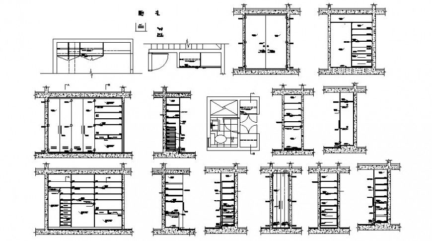 Plan elevation and section view of different wardrobe view in AutoCAD file