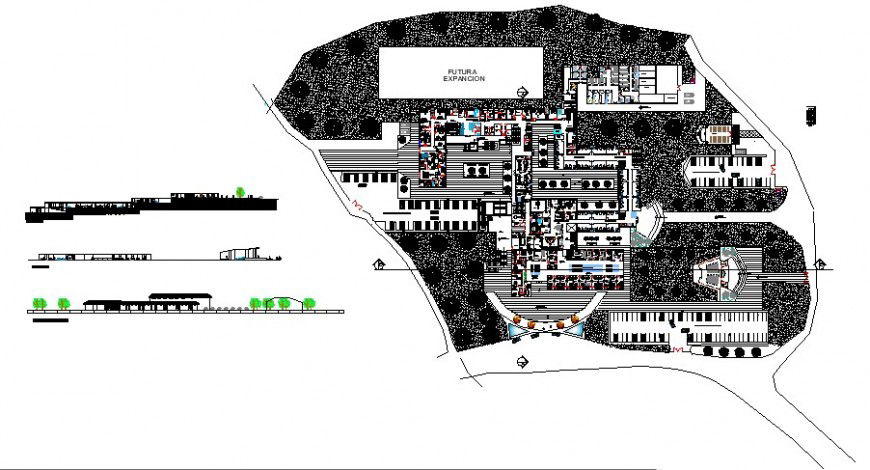Plan elevation details of commercial building hub autocad drawing
