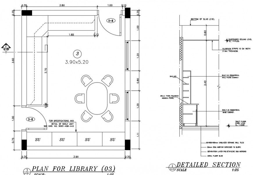 Plan for library and section plan AutoCAD file