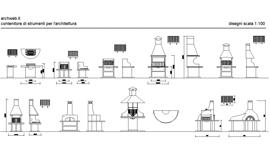 Plan of a barbeque with detail dwg file.