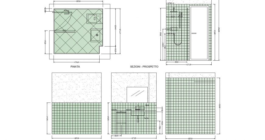 Plan of a bathroom detail dwg file.