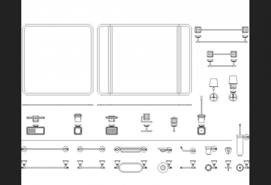 Plan of a lamps and door handles detail dwg file.
