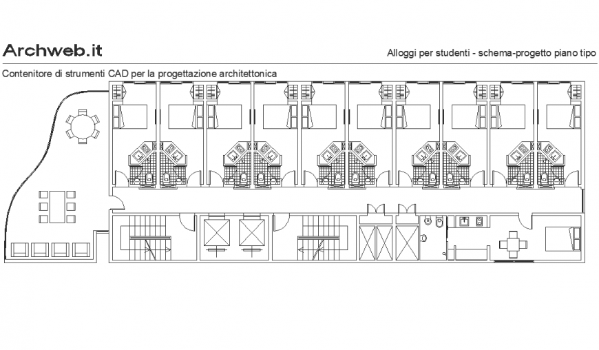 Plan of a youth housing detail dwg file.