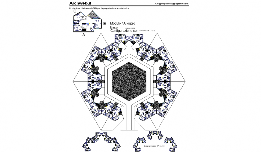 Plan of accommodation aggregations details dwg file.