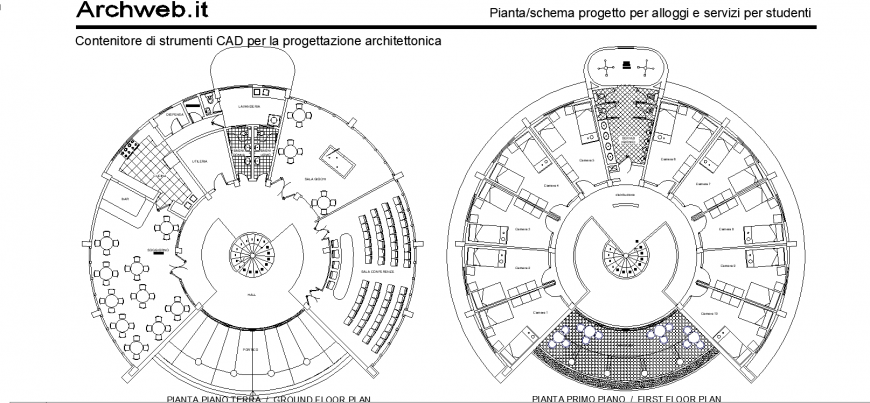 Plan of an accommodation aggregation with detail dwg file.