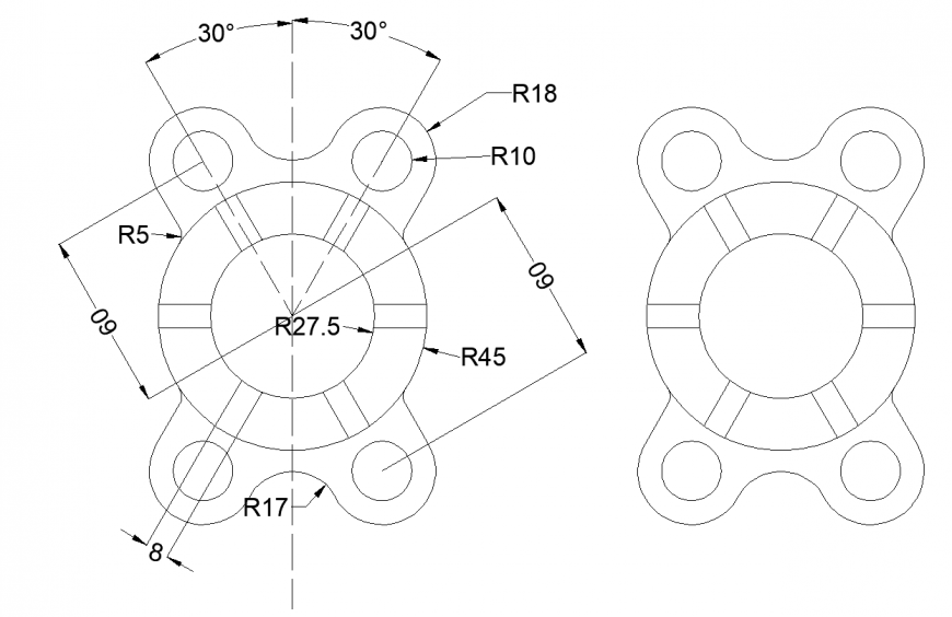 Plan of bracket with mechanical part design dwg file