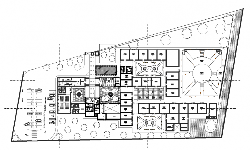 Plan of building with detail of architectural design dwg file