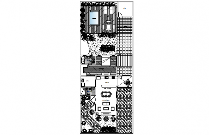 Plan of bungalows with garden in auto cad file