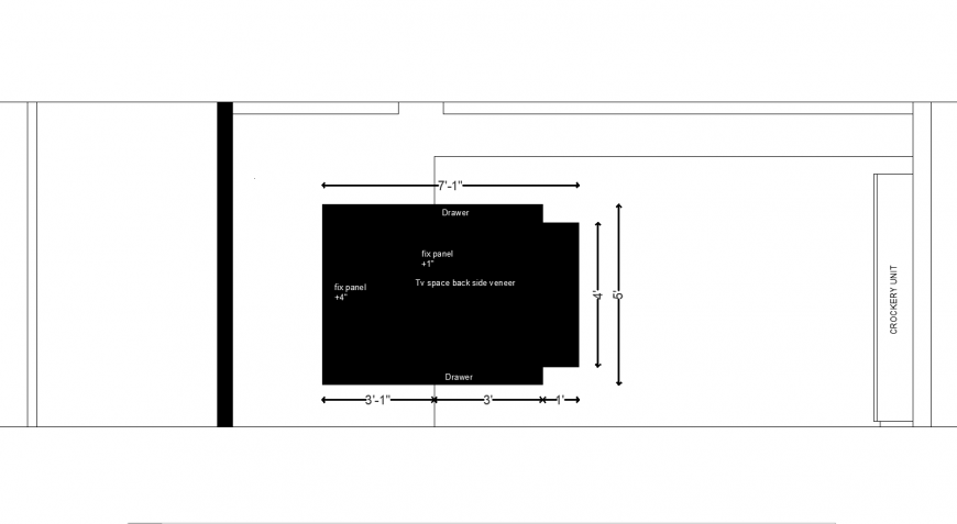 Plan of cabinet with furniture design dwg file