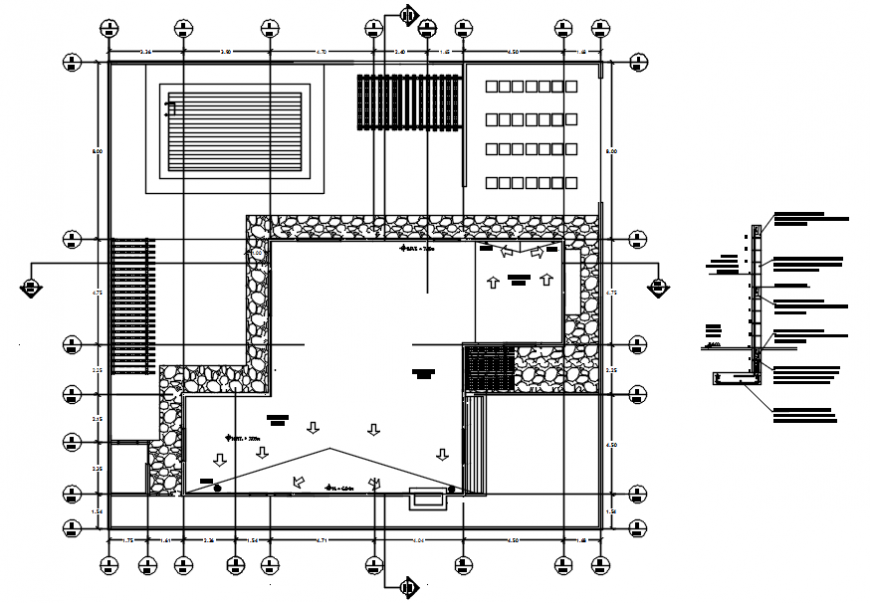 Plan of concrete area with construction view in AutoCAD