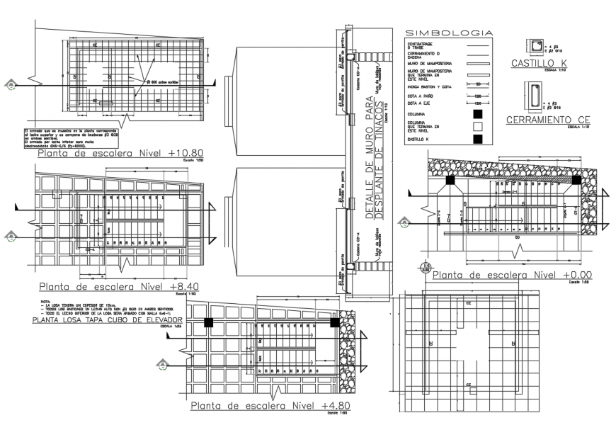 Plan of different floor stair design with construction view dwg file