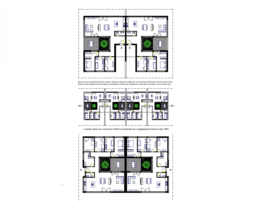 Plan of house with different view dwg file