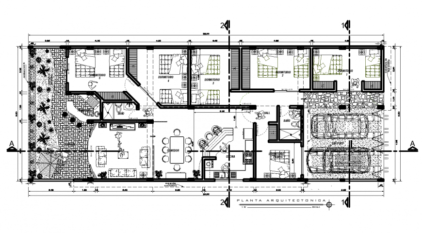 Plan of housing area with architectural detail dwg file