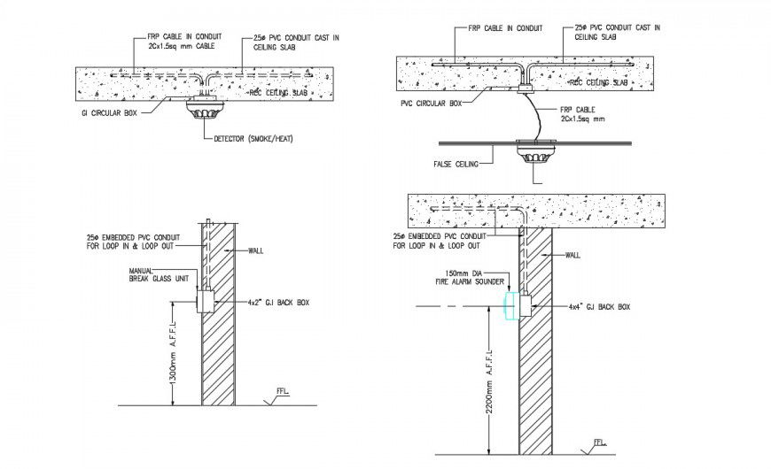 Plan of installation of fire alarm in autocad