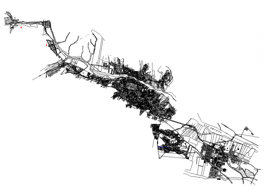 Plan of map area with building design dwg file