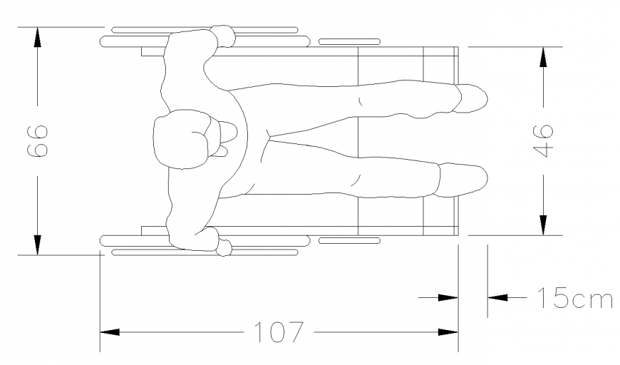 Plan of patient with wheel chair in block design of people dwg file